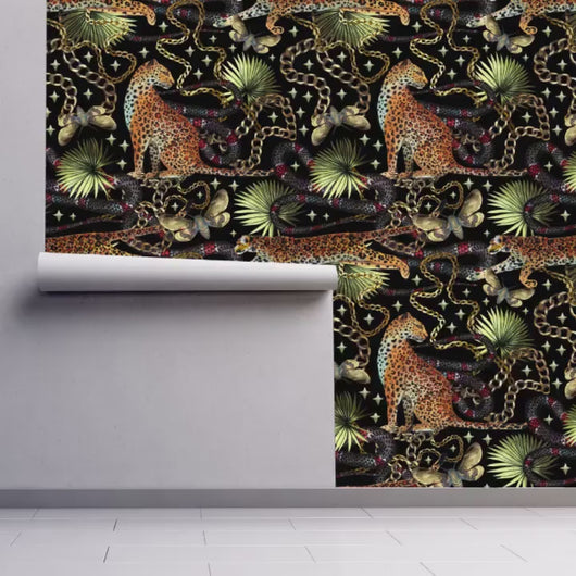 Jungle Wallpaper, Tropical Wallpaper, Animal Wallpaper, Peel and Stick Wallpaper, Maximalist Wallpaper, Cheetah Wallpaper, Fabric Wallpaper