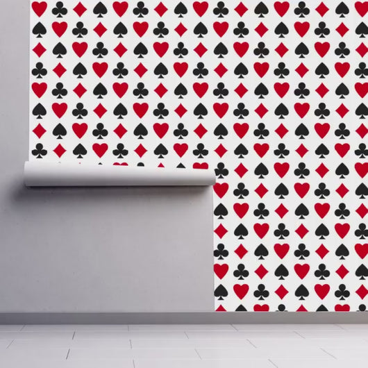 Maximalist Wallpaper, Eclectic Wallpaper, Cards Wallpaper, Geometric Wallpaper, Red and Black Wallpaper, Fabric Peel & Stick Wallpaper