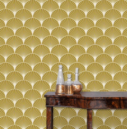 1920s art deco geometric gold peel and stick wallpaper
