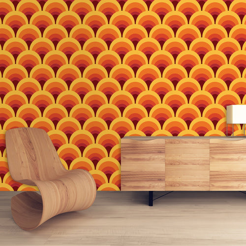 Orange geometric Mid-century modern peel and stick wallpaper