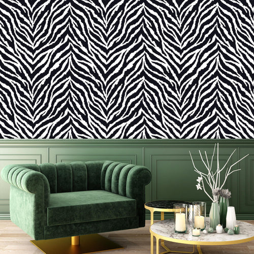 Eclectic black and white zebra peel and stick wallpaper