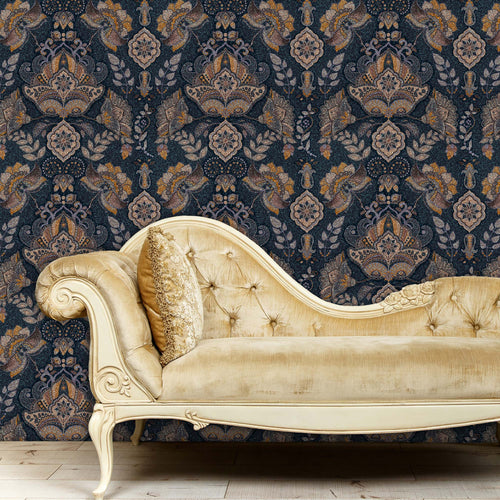 Victorian dark floral fabric peel and stick wallpaper