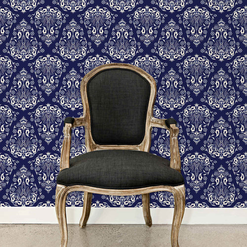 Victorian antique blue damask peel and stick wallpaper