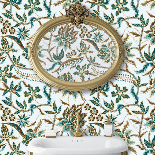 Blue chinoiserie Victorian peel and stick wallpaper