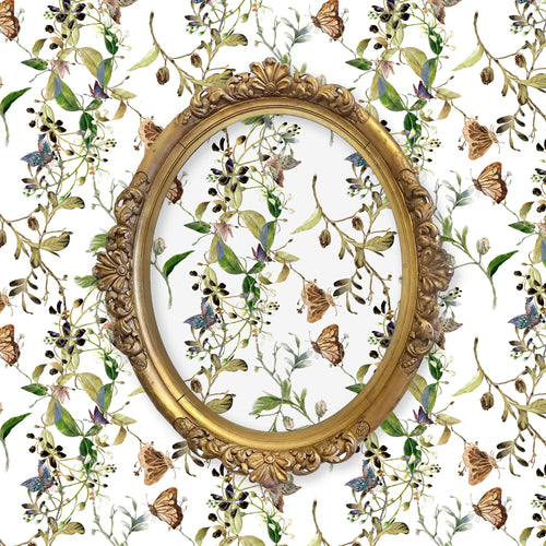 Botanical butterfly garden floral cottage fabric peel and stick wallpaper