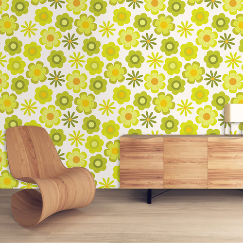 Mid-century modern floral peel and stick wallpaper
