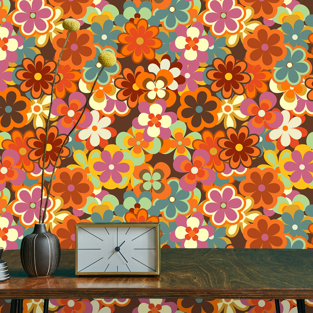 Vintage retro floral fabric peel and stick wallpaper