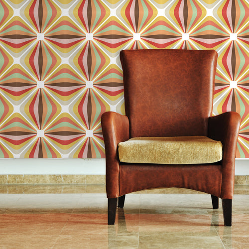 Vintage retro Mid-century modern geometric fabric peel and stick wallpaper
