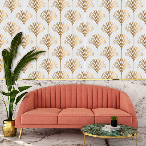 Gold Art Deco fabric peel and stick wallpaper
