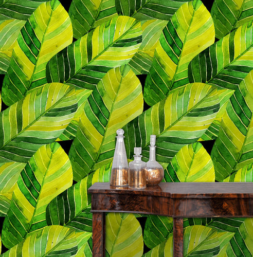 Mid-century modern tropical palm leaves peel and stick wallpaper