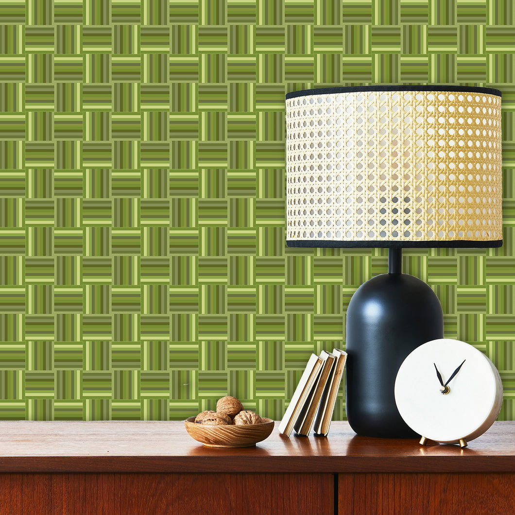 Mid-century modern retro vintage green geometric peel and stick wallpaper