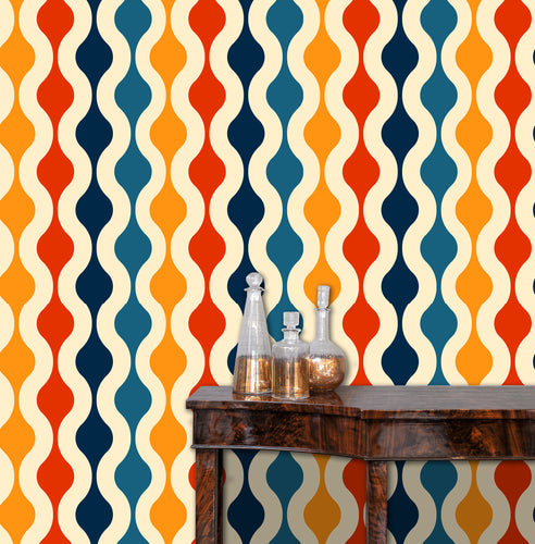 Retro vintage colorful geometric fabric peel and stick wallpaper