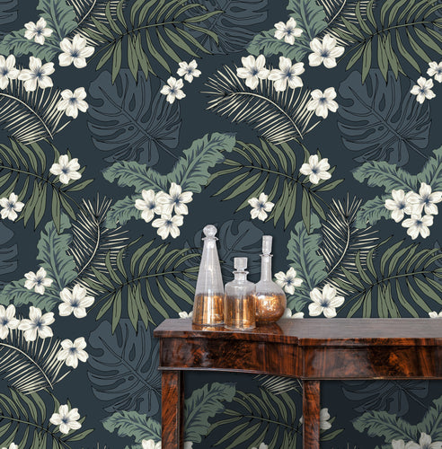 Vintage Mid-century Modern floral palm tropical peel and stick wallpaper