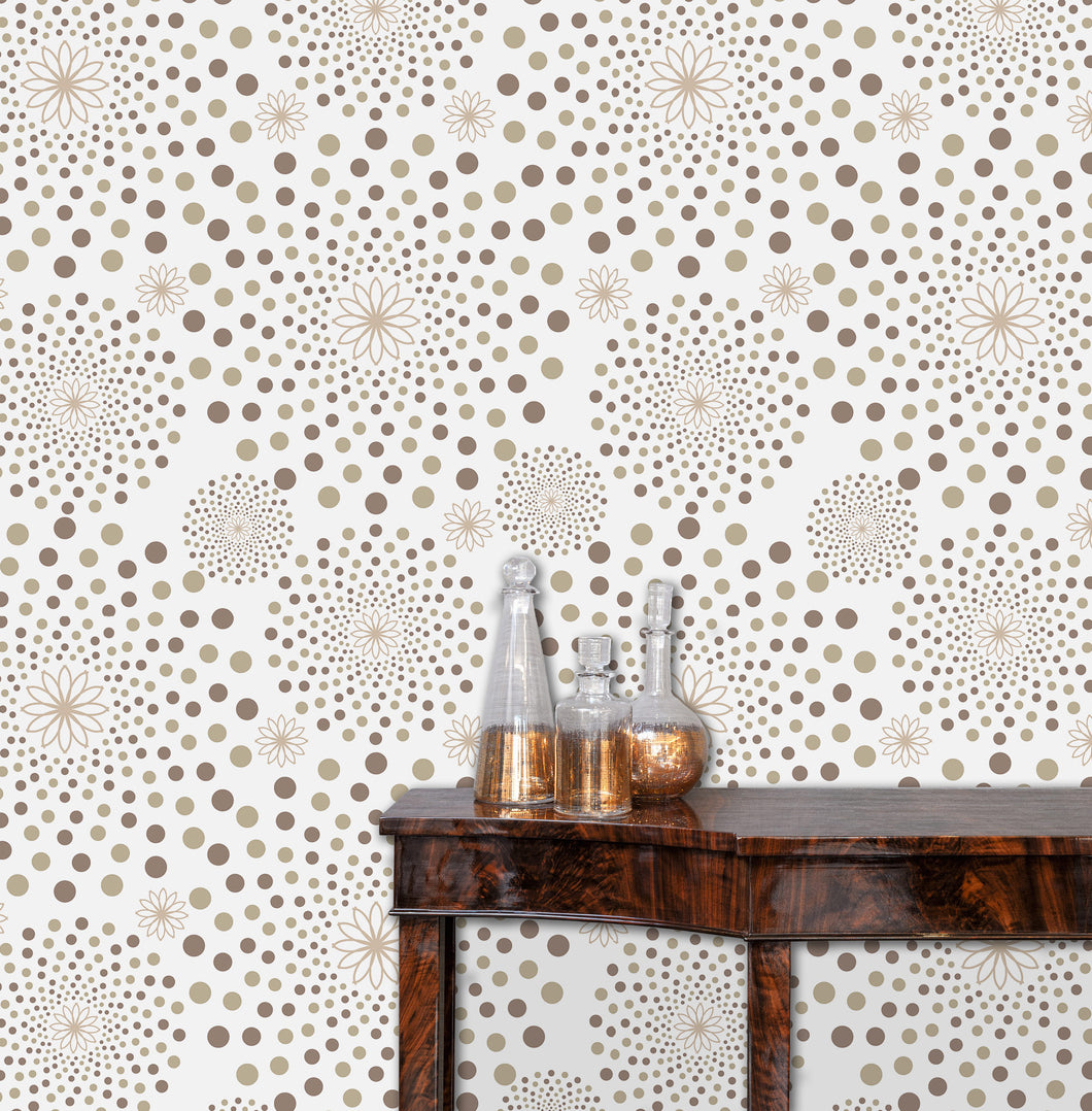 Mid-century modern grey starburst polka dot peel and stick wallpaper
