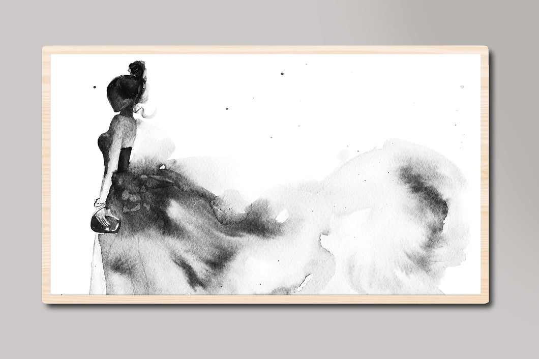 Abstract Black and White Watercolor Woman in Dress Samsung Frame TV Digital Art