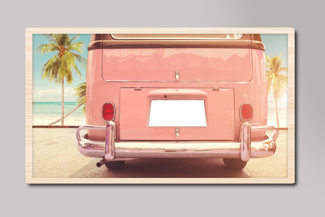 Retro Pink Vintage Van on Beach Samsung Frame TV Art