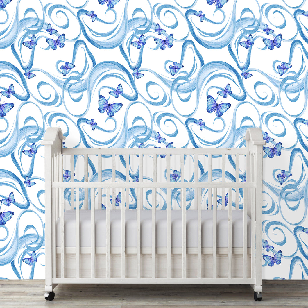 Blue Butterfly Swirl Wallpaper