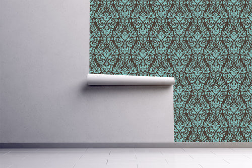 Blue and Grey Damask Wallpaper