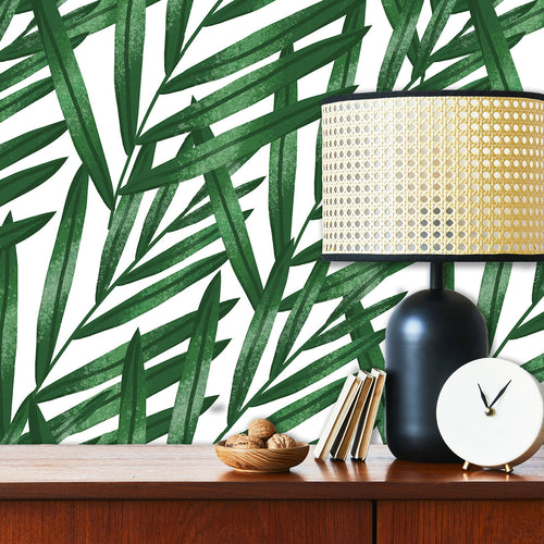 Tropical palm mid-century modern peel and stick wallpaper