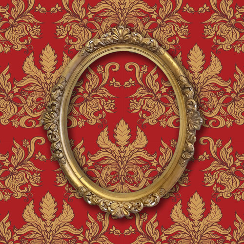 Red and gold antique Victorian damask fabric peel and stick wallpaper