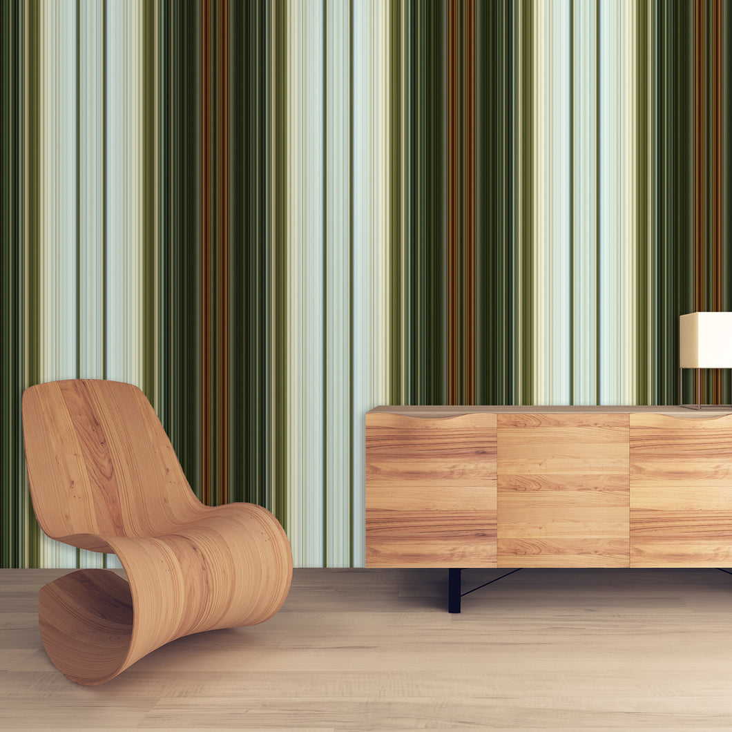 Mid-Century Modern striped brown and green peel and stick wallpaper