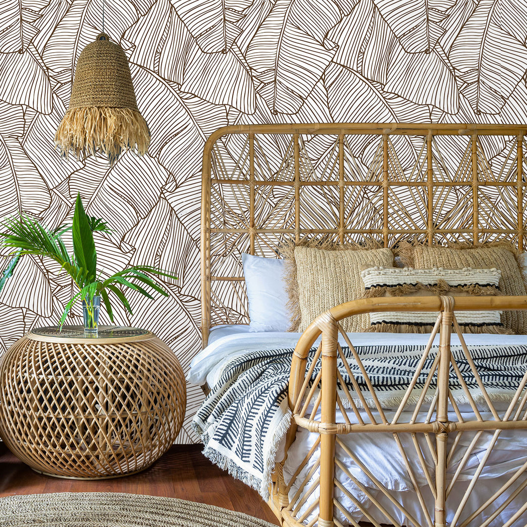 Tropical palm leaves mid century modern vintage peel and stick wallpaper