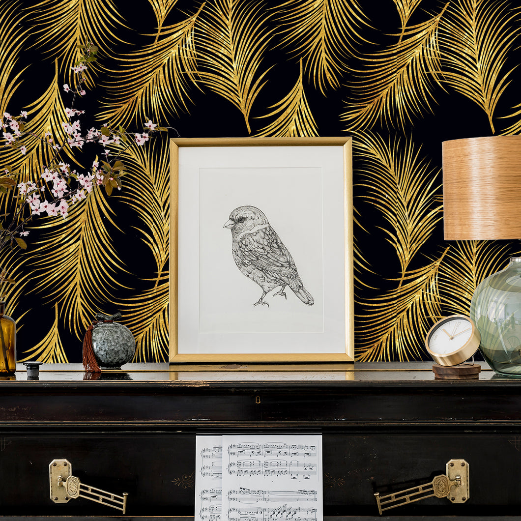 Camarin Street Gold Feather Peel and Stick Wallpaper