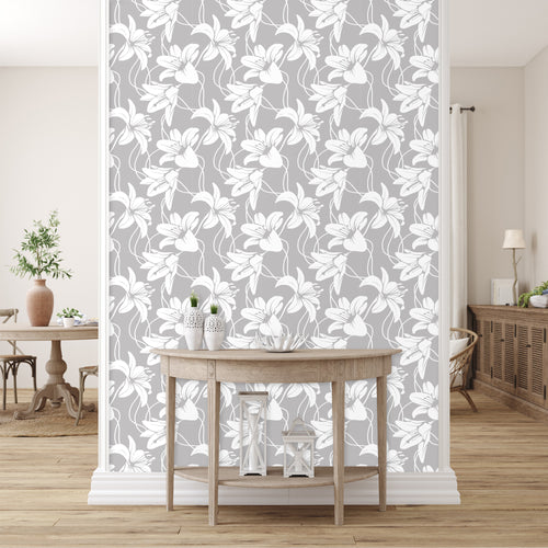 Grey Lily Flower Peel and Stick Wallpaper