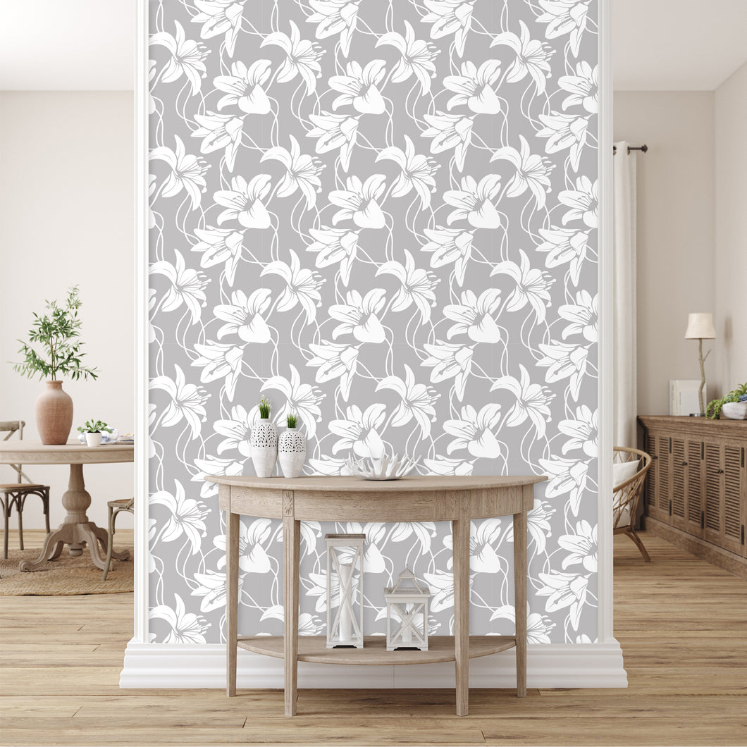 Grey Lily Flower Peel and Stick Wallpaper