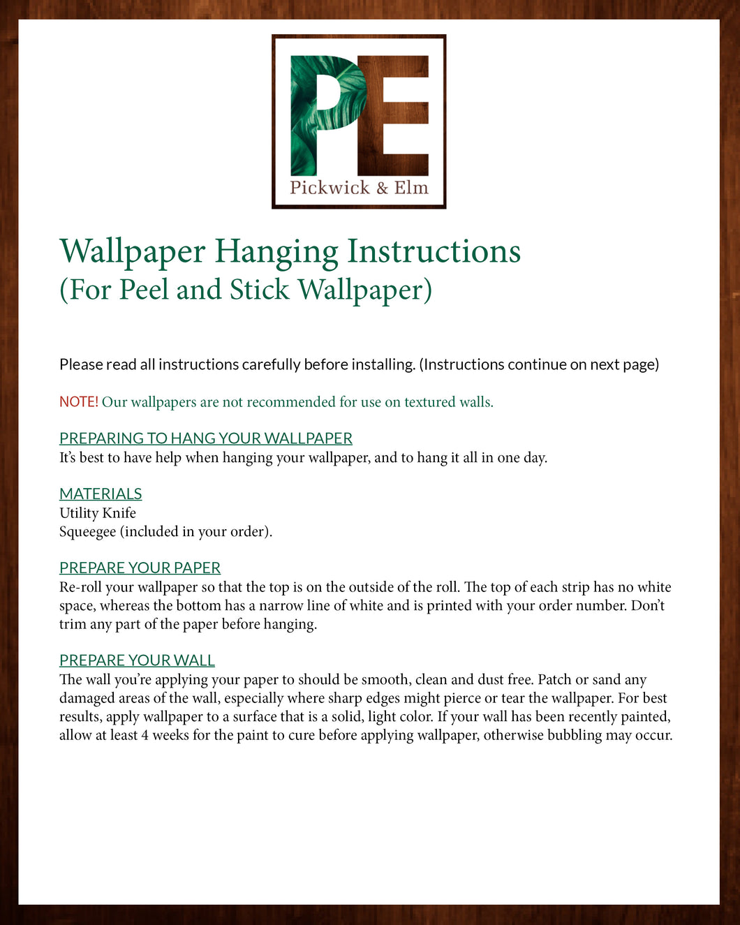 Wallpaper Hanging Instructions