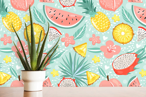 Tropical summer fruit fabric peel and stick wallpaper with plant