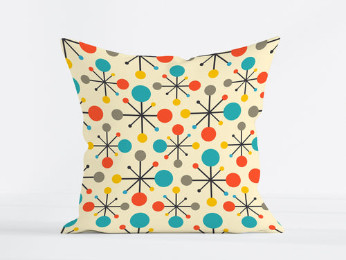 Retro Throw Pillow for Couch Sofa or Bed, Mid Century Modern Cushion, Vintage Interiors, Starburst Style, Geometric Decor, Cushion & Insert